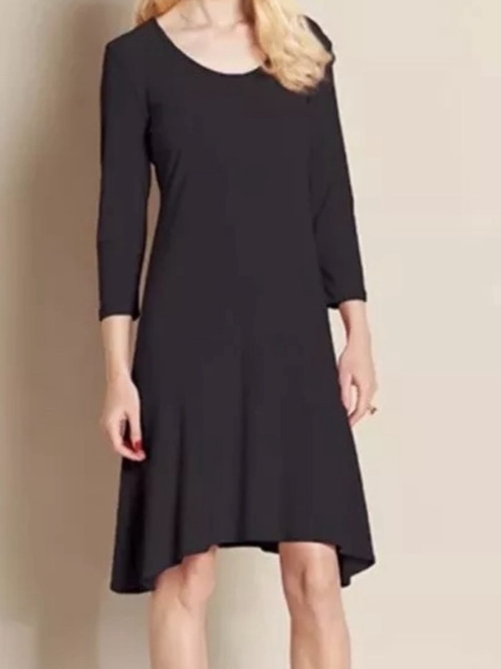 Clara Sunwoo Black Cocktail Dress 3/4 Sleeve Keyhole Back Swing Tulip Hem
1X